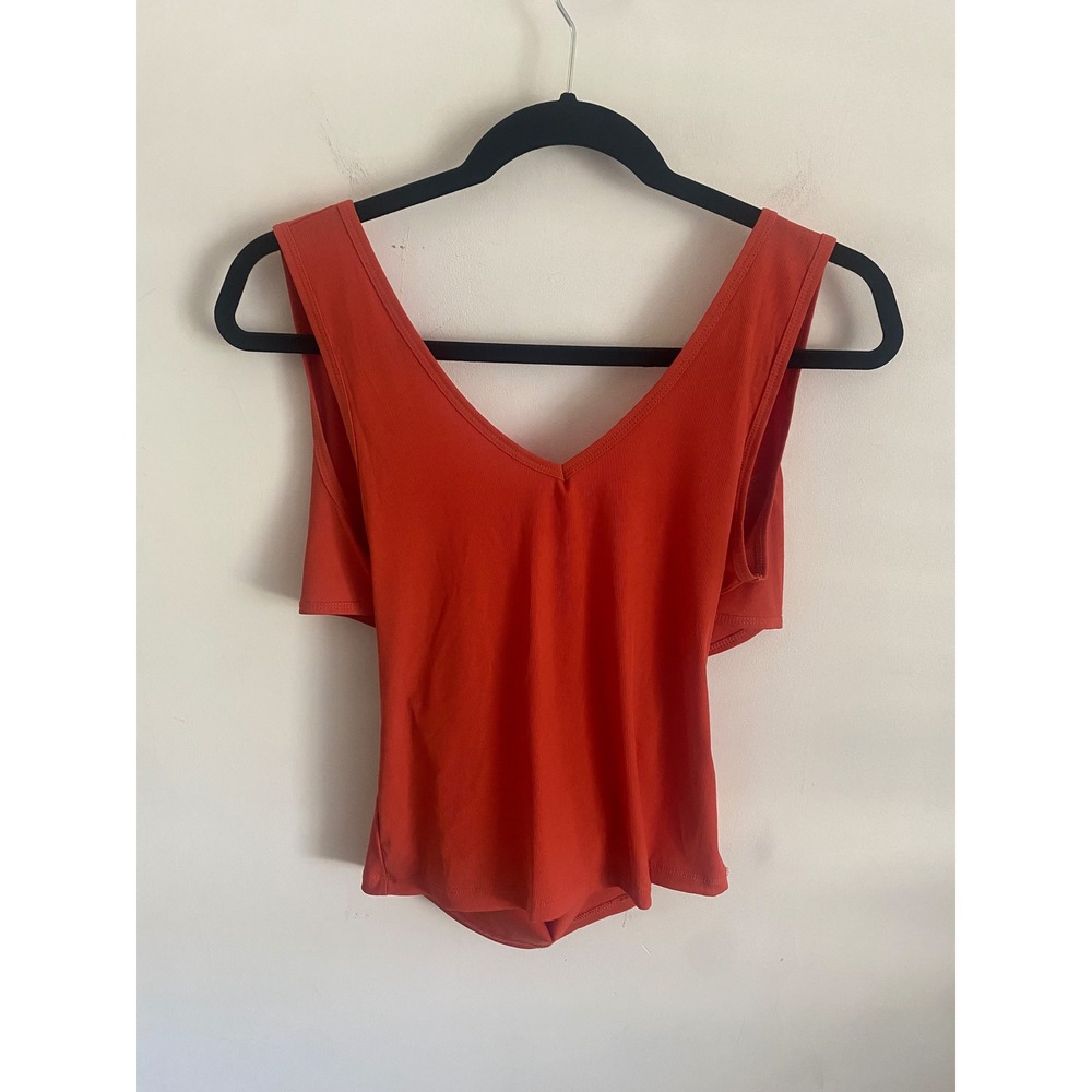 Zyia‎ Active Orange Ribbed V Neck Wrap Back Tank Top Athletic Gym Workout Size L
